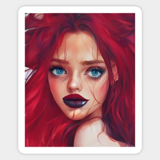 Red-Haired Girl with Messy Beautiful Hair Artwork Sticker